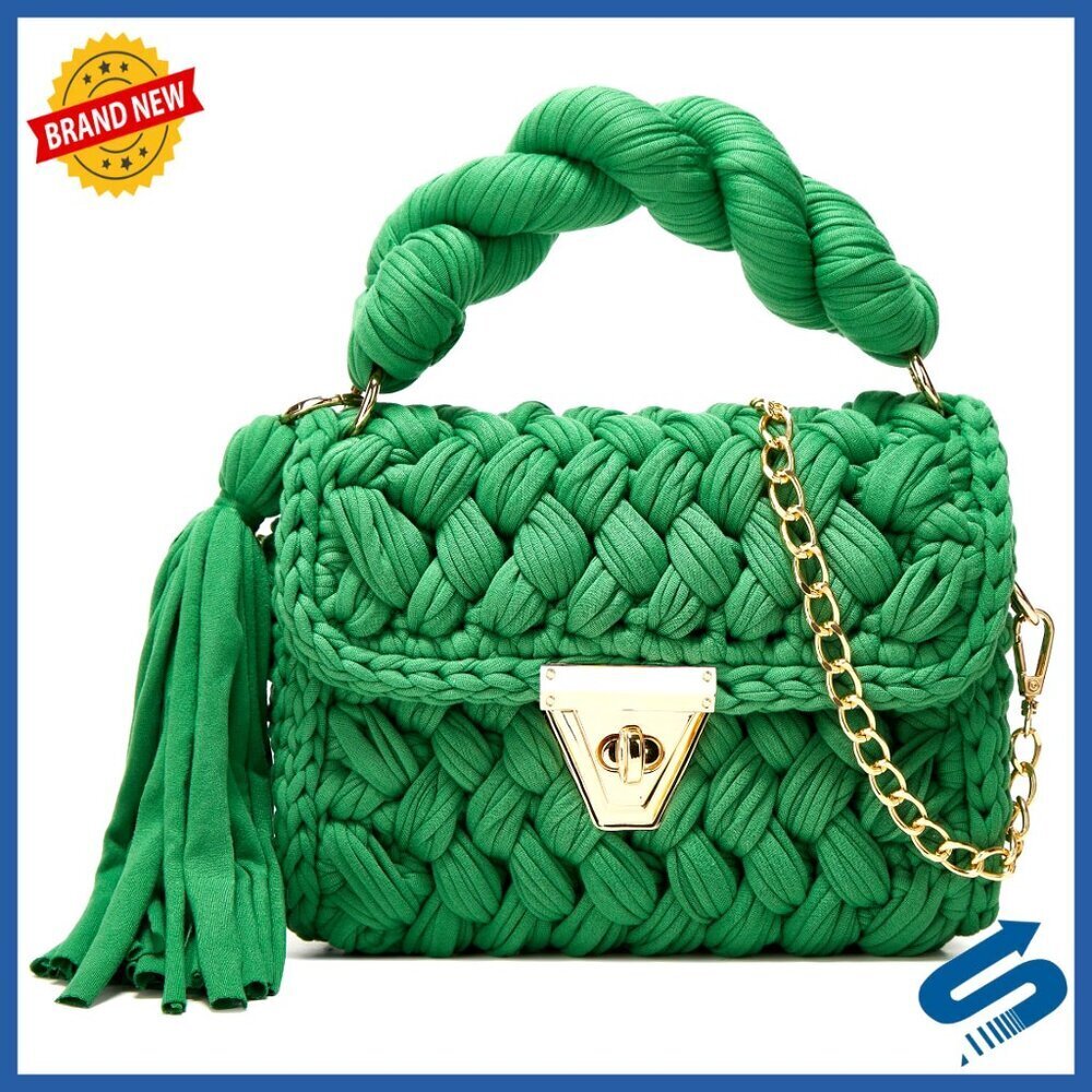 Chunky Yarn Knit Crochet Tote Purse Crossbody Bag Handwoven Evening Clutch